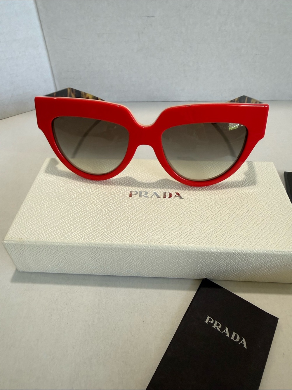 Prada Never Worn Red Cat-Eye Tortoise Sunglasses 5218 w all packaging included